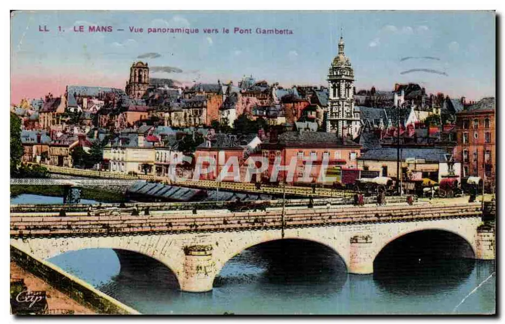 Le Mans — Panoramablick zum Gambetta-Brücke — LL 1 - Vorderseite