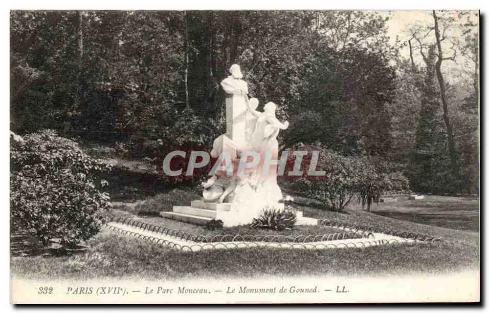 Paris (XVIIe) — O Parque Monceau — O Monumento de Gounod — LL. n° 332 - Frente