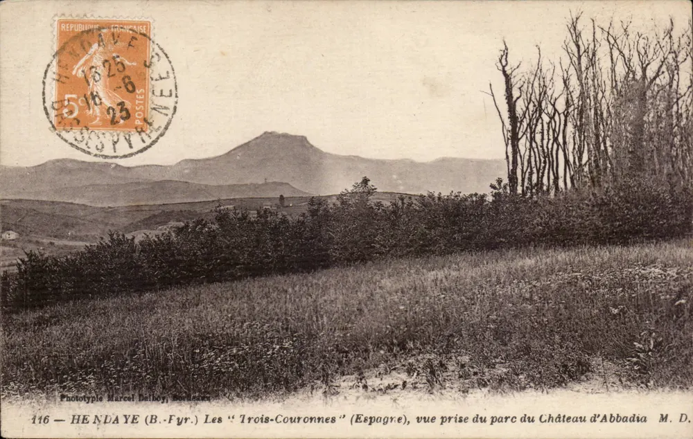Die "Drei Kronen" (Spanien), Ansicht vom Park des Schlosses Abbadia — Phototype Marcel Dalboy (B.-Fyr.) n°116 - Vorderseite