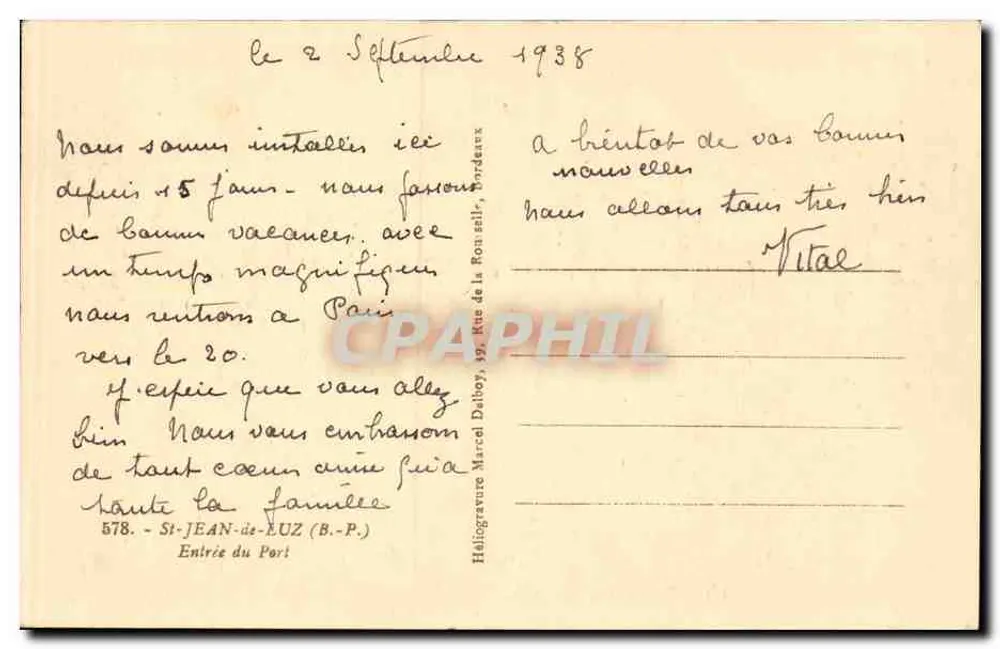 Ingresso del Porto — Saint-Jean-de-Luz — Héliogravure Marcel Dalbey, n°578 - Verso