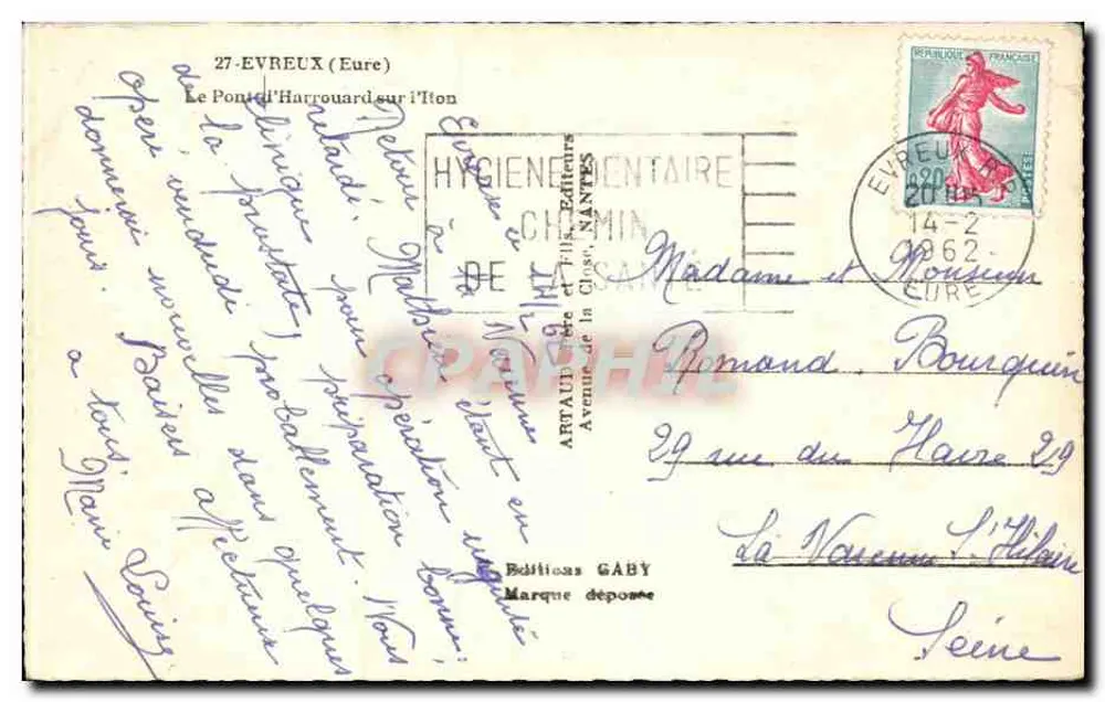 O Ponte d'Harrouard sobre o Iton — Gaby — Editor Artaut & Fils, Nantes - Verso