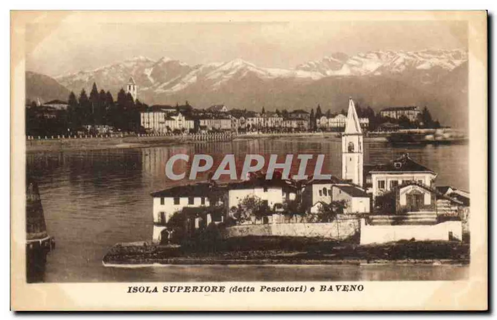 Isola Superiore (genannt Pescatori) und Baveno — Seenansicht mit schneebedeckten Bergen — Verlag Luigi Orsonti Fu Luigi - Stresa, Nr. 02896 - Vorderseite