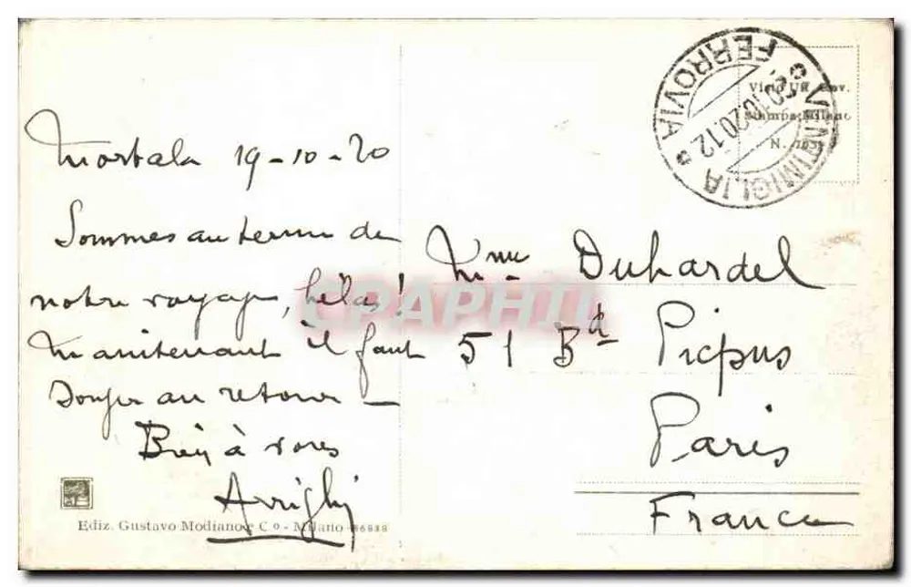 Ventimiglia — Veduta Borgo mare — Verlag Gustavo Modiano C.° - Milano - Rückseite
