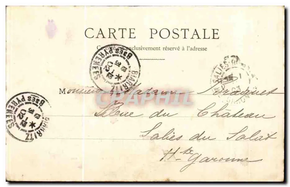 Biarritz — Il Rocher de la Vierge — Fototipo Ponsin-Druart, edito a Reims - Verso