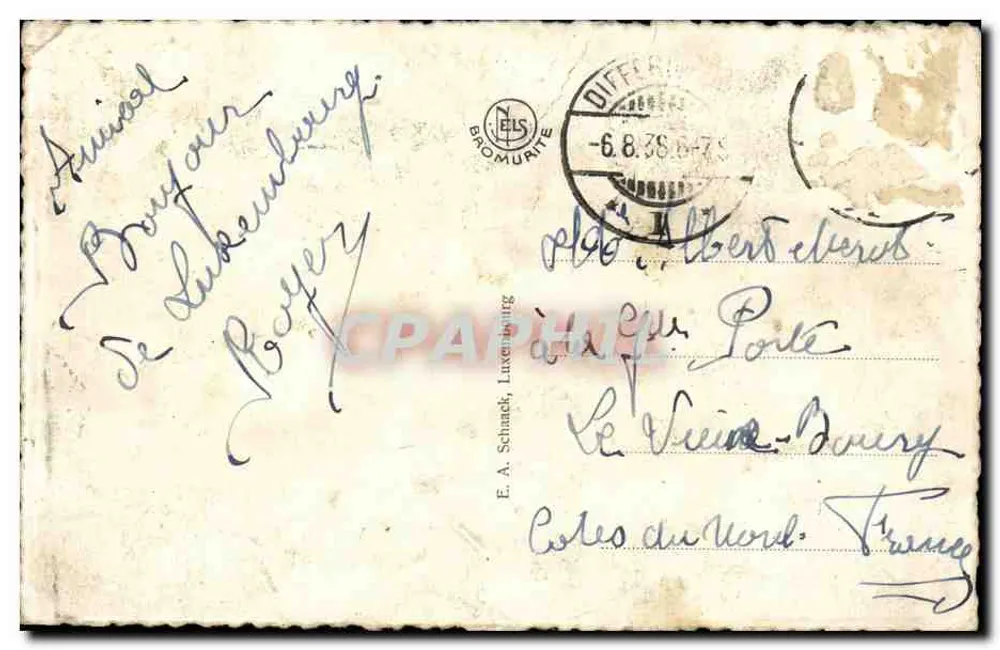 Luxemburgo - Ponte Adolphe — editor E. A. Schnack, número de série não visível - Verso