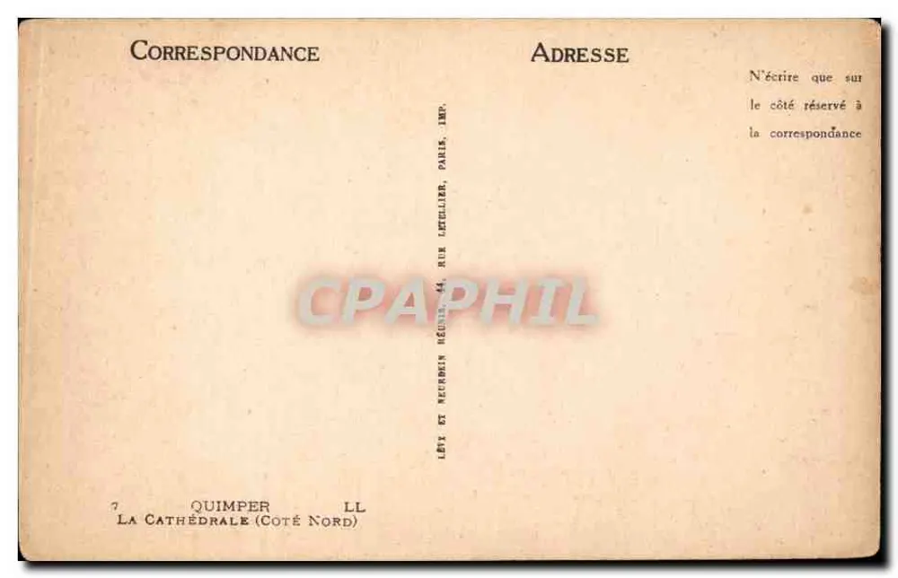 A Catedral de Quimper — Lado Norte — Imp. Letellier, Paris - Verso