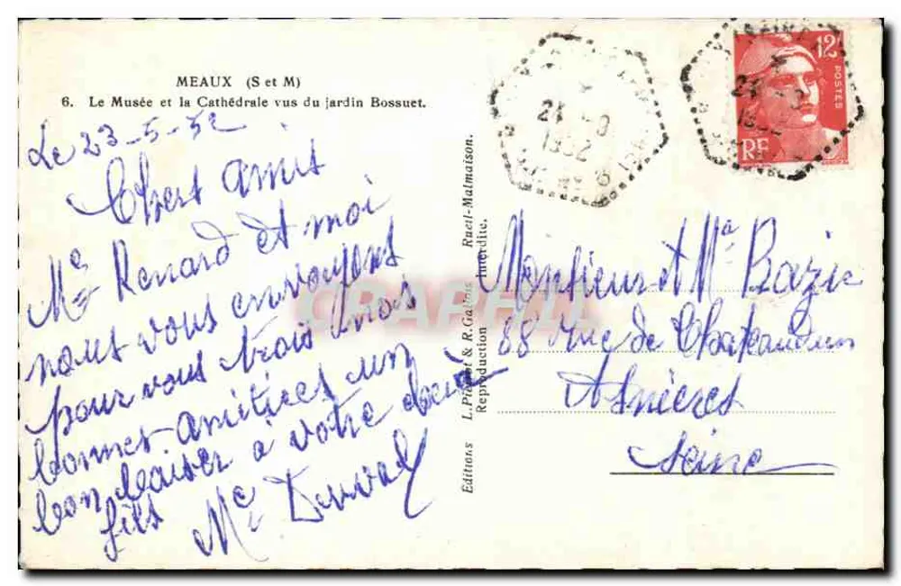 Meaux — Das Museum und die Kathedrale vom Bossuet-Garten aus — Éditions L. Prigent & R. Gallois - Rückseite
