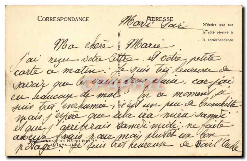 Túmulo de Napoleão I — Museu dos Inválidos — Correspondência - Verso