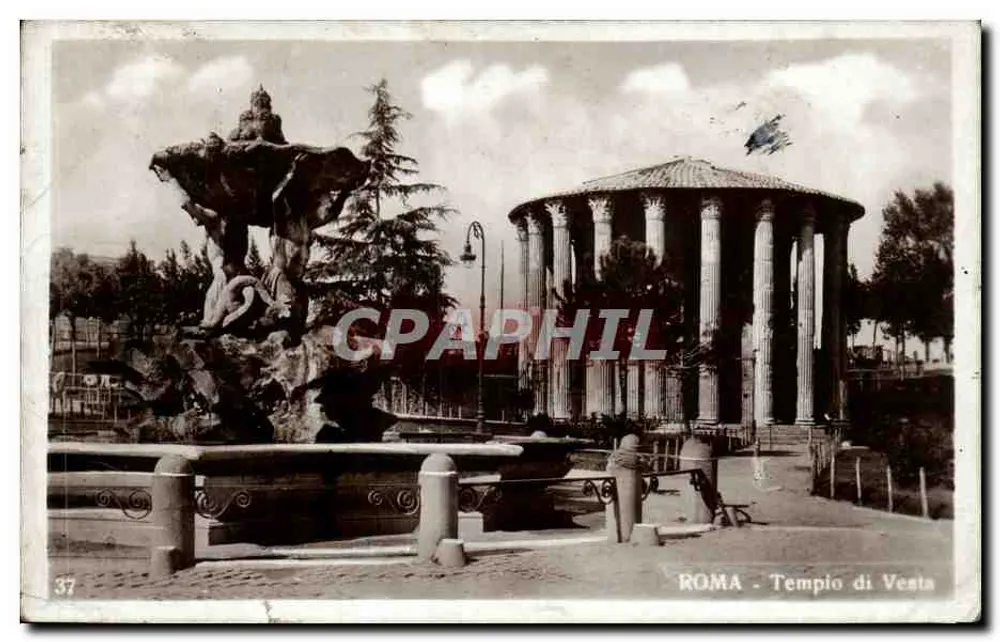 Rom - Tempel von Vesta — Ansicht mit Brunnen — Verlag T.A.M. Nr. 37 - Vorderseite