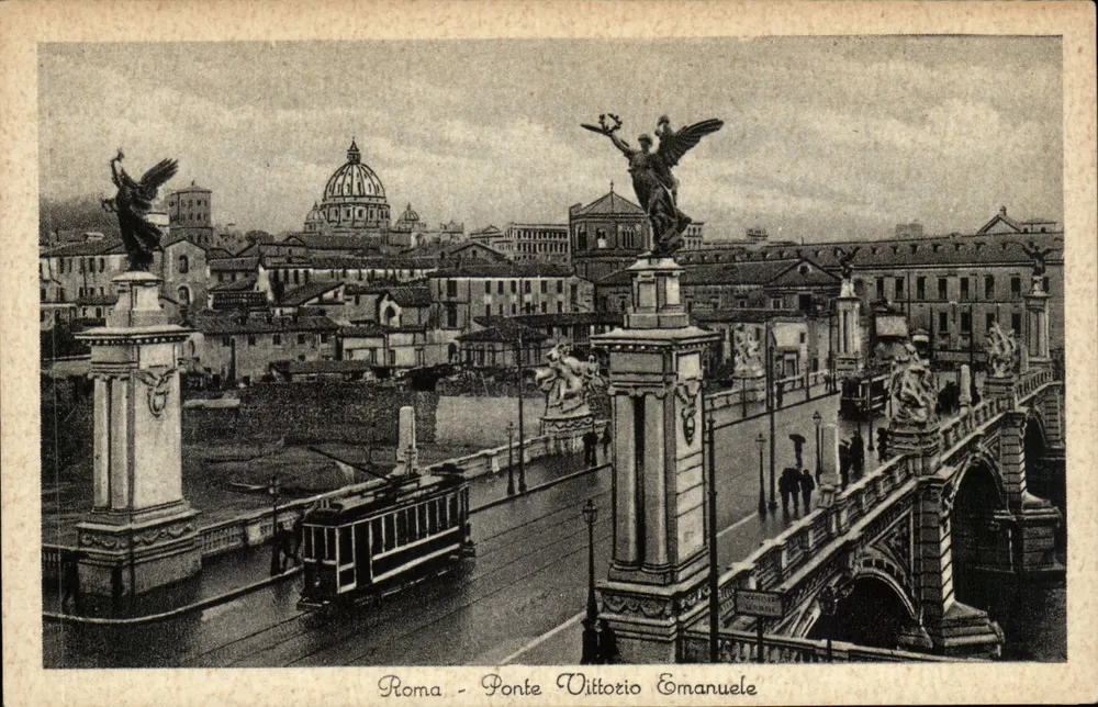 Roma — Ponte Vittorio Emanuele — Ansicht mit Straßenbahn und Petersdom — Ed. E. Enderedesi - Vorderseite