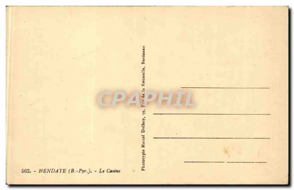 Hendaye (B.-Pyr.) — O Casino — Fototipia Marcel Delboy - Verso