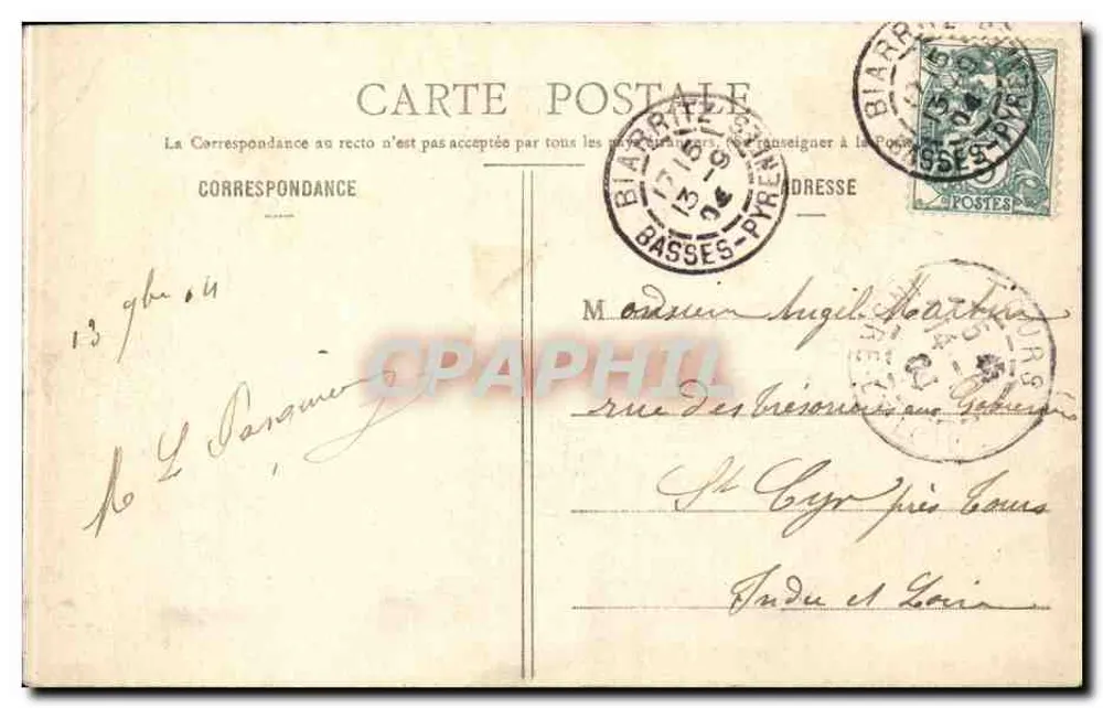 Biarritz - Cassino e Praça Bellevue — Cliché Ouvrard N° 39 - Verso
