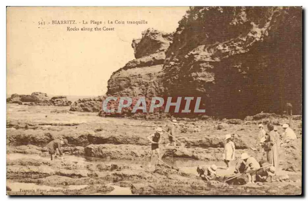 Biarritz - A Praia: O Canto Tranquilo — François Hoyer, litografia Biarritz, n° 543 - Frente