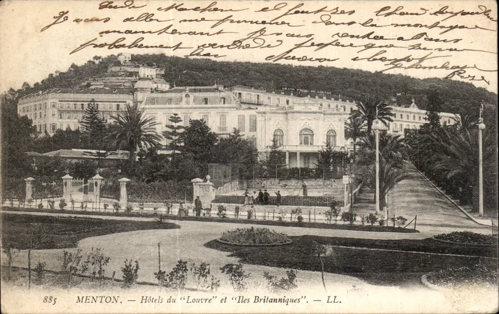 Menton — Hotels « Louvre » und « Îles Britanniques » — LL. n°885 - Vorderseite