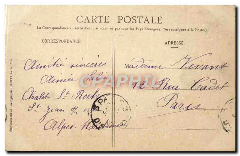 Saint-Jean en Saint-Hospice — Omgeving van Nizza — Uitgave Giletta, Nizza, n°368 - Achterkant
