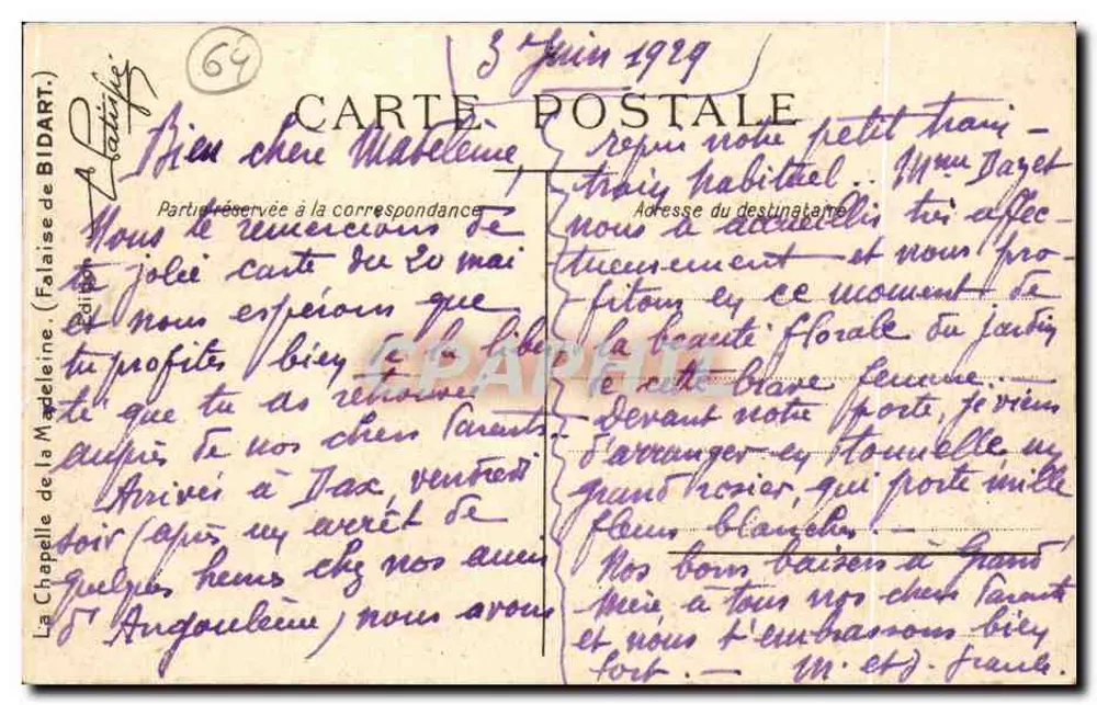 Kapelle der Madeleine — Klippe der Madeleine — Verleger Déposé - Rückseite