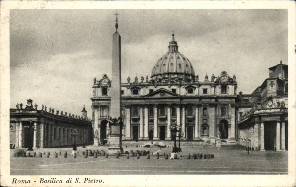 Roma - Basilica di S. Pietro — Ansicht des Platzes Saint-Pierre mit dem Dach und dem Obelisken, Verlag EDIZIONE ADOLFO COMO ROMA - Vorderseite