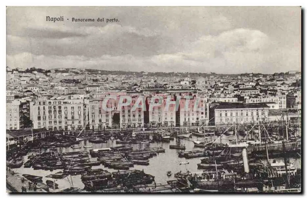 Neapel — Panorama vom Hafen — italienische Ansichtskarte n° 8023, Verlag Brunner & C., Como und Zürich - Vorderseite