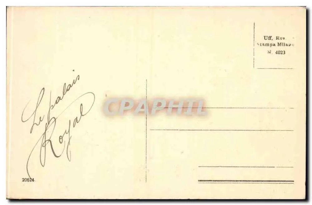 Naples - Königspalast — Ansicht des Palastes mit Straßenbahn und Fußgängern — Uff. Rev. Stampa Milano N. 4023 - Rückseite