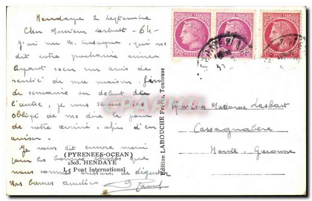 O Pont Internacional — Hendaye — Edição Labouche, Toulouse - Verso