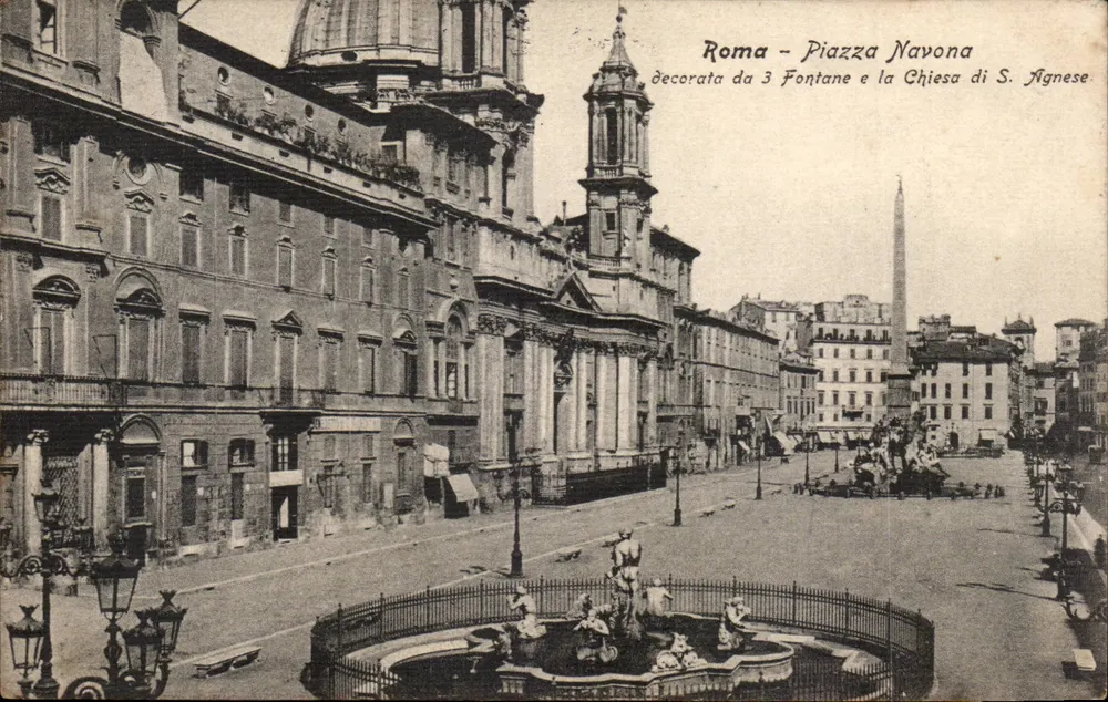 Rom - Piazza Navona — mit drei Fontänen und der Kirche S. Agnese — Éd. E. Richter, n°18 - Vorderseite