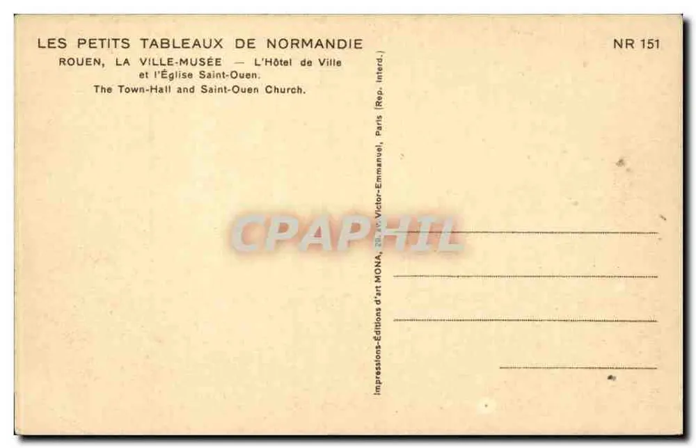 Rouen, die Museumsstadt — Das Rathaus und die Kirche Saint-Ouen — Éditions Victor-Emmanuel, Paris, NR 151 - Rückseite