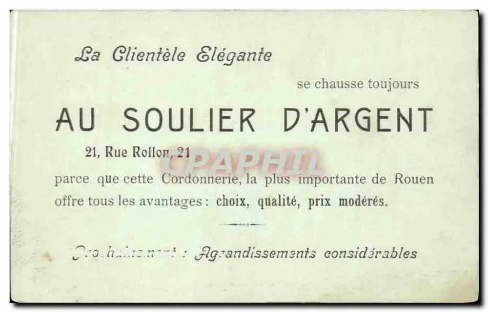 Rouen — La Cour du Palais de Justice — Edición Especial. «AU SOULIER D'ARGENT», Zapatos. — 21, rue Rollon, Rouen. - Reverso