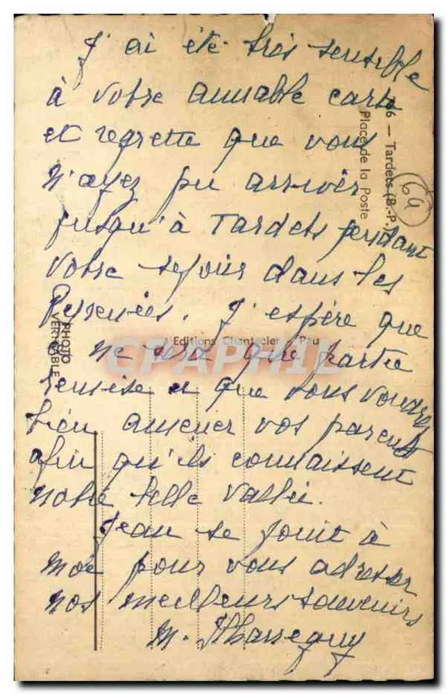 Tardets-Sorholus — Praça da Postagem — Edições Chantegler - Verso
