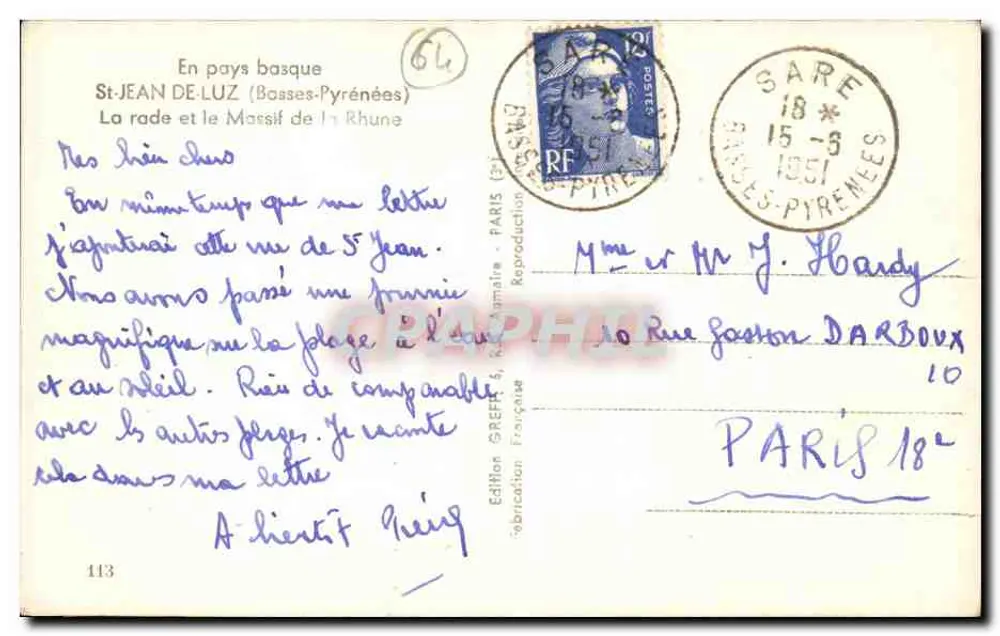 St-Jean-de-Luz — Ansicht der Bucht und des Rhune-Massivs — Edition Greff - Rückseite