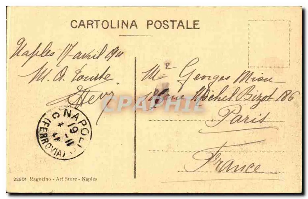 NAPOLI - Panorama da S. Martino — Luftbild der Stadt und des Vesuvs — Verlag Ragozino - Neapel, n° 22801 - Rückseite