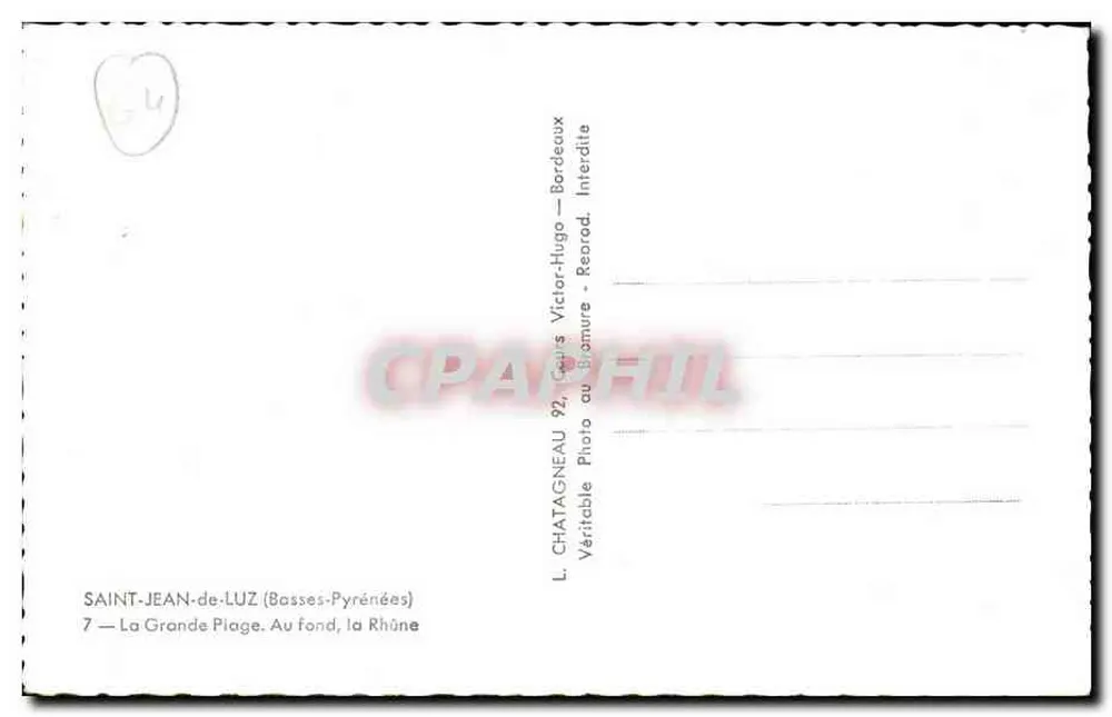 Saint-Jean-de-Luz — A Pérola da Costa Basca — editor L. Chatagnéau, n°7 - Verso
