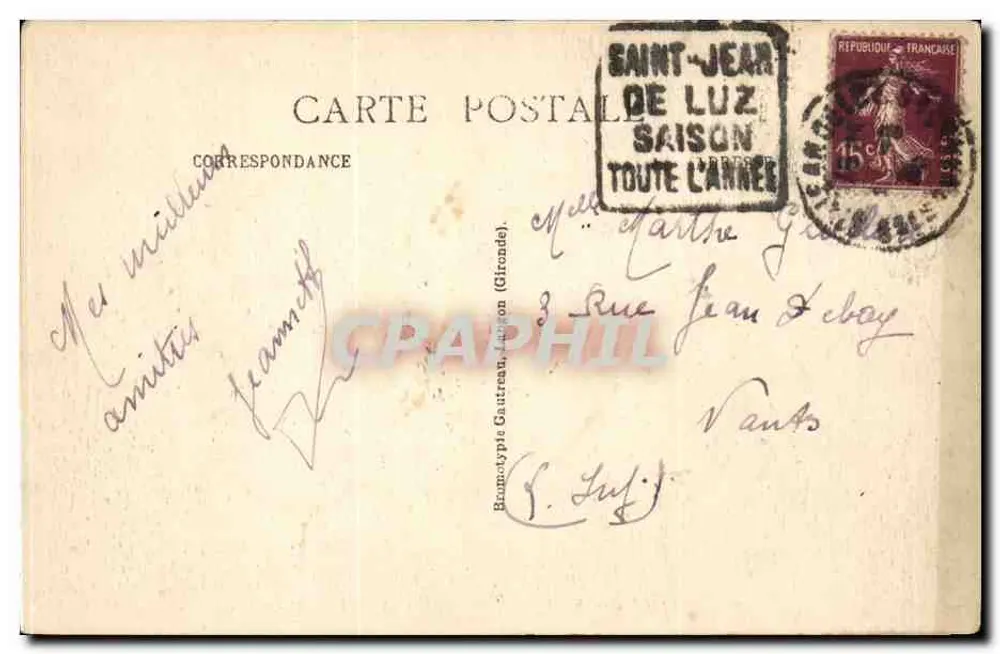 Saint-Jean-de-Luz — Ein Stück des Hafens — Bomocotypie Gaureau - Rückseite
