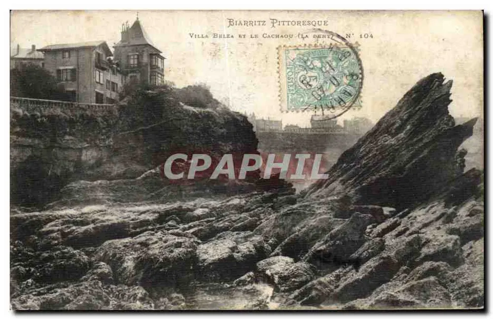 Biarritz pitoresca — Villa Belza e o Cachaoû (La Dent) — N° 104 - Frente