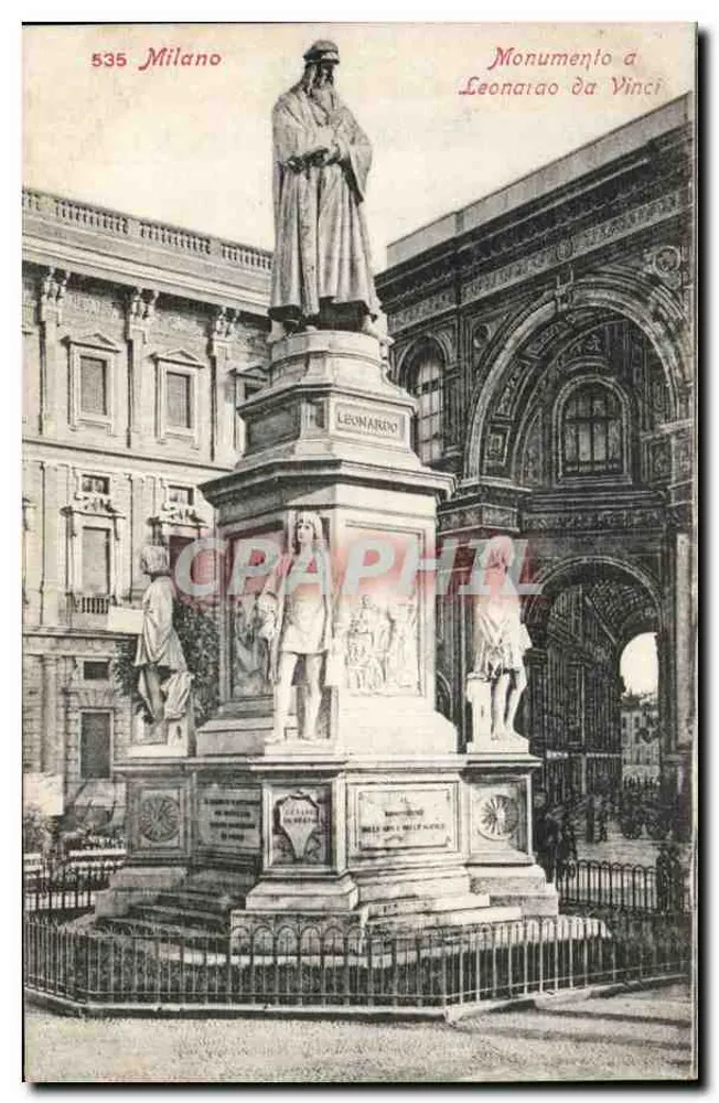 Denkmal für Leonardo da Vinci — Milano — unbekannter Verleger, Nr. 535 - Vorderseite
