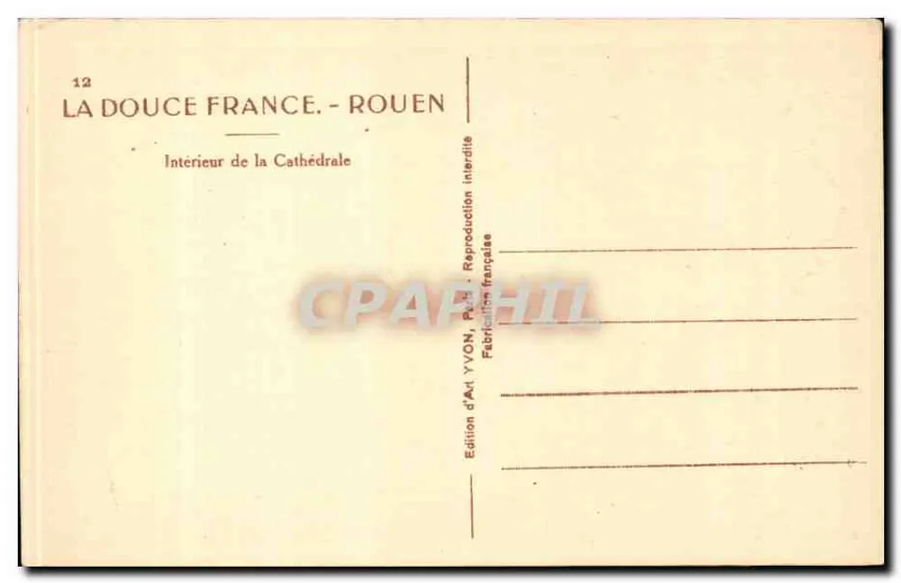Wnętrze Katedry w Rouen — Delikatna Francja — Wydawnictwo Art YVON, Paryż - Rewers