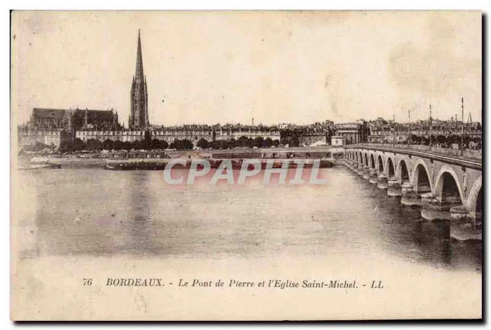 Bordeaux — Der Pierre-Brücke und die Kirche Saint-Michel — LL - Vorderseite