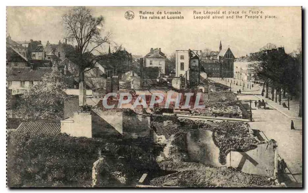 Ruinen von Louvain — Straße Léopold und Place du Peuple — Verleger N. J. S. (Brüssel) - Vorderseite
