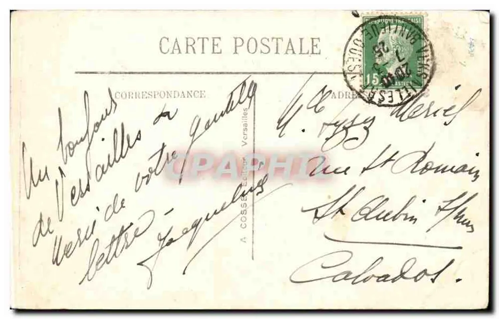 Versailles - Park. Orangerie — Wydawca A. Cosse, numer serii nie widoczny - Rewers