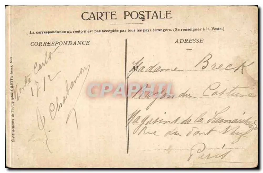 Monte-Carlo — Ansicht des Café de Paris und Eingang zum Casino — Edition Giletta, Foto von Nice, n°752 - Rückseite