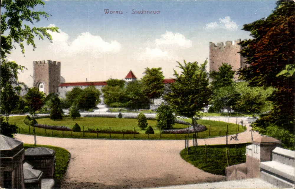 Worms - Stadtmauer — vista dos muros e torres — Stengel & Co. n° 22411 - Frente