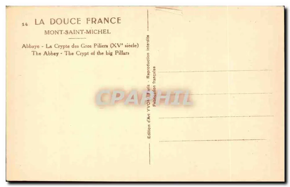Mont-Saint-Michel — Abtei - Die Krypta der Großen Säulen (15. Jahrhundert) — Künstlerische Ausgabe YVON, Paris - Rückseite