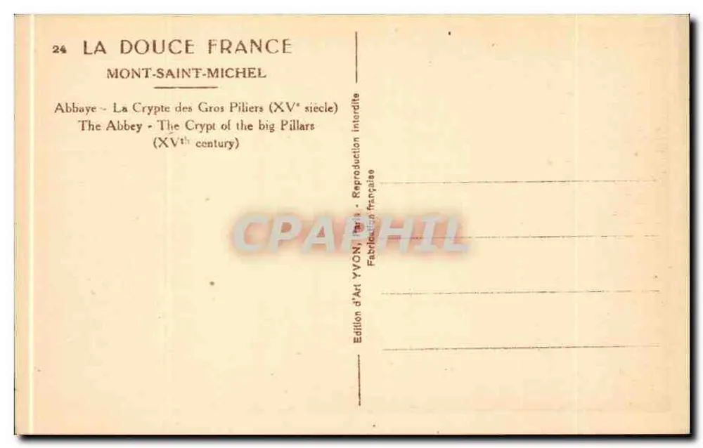 Mont-Saint-Michel — Crypte des Gros Piliers — Édition d'Art YVON, Paris - Rückseite
