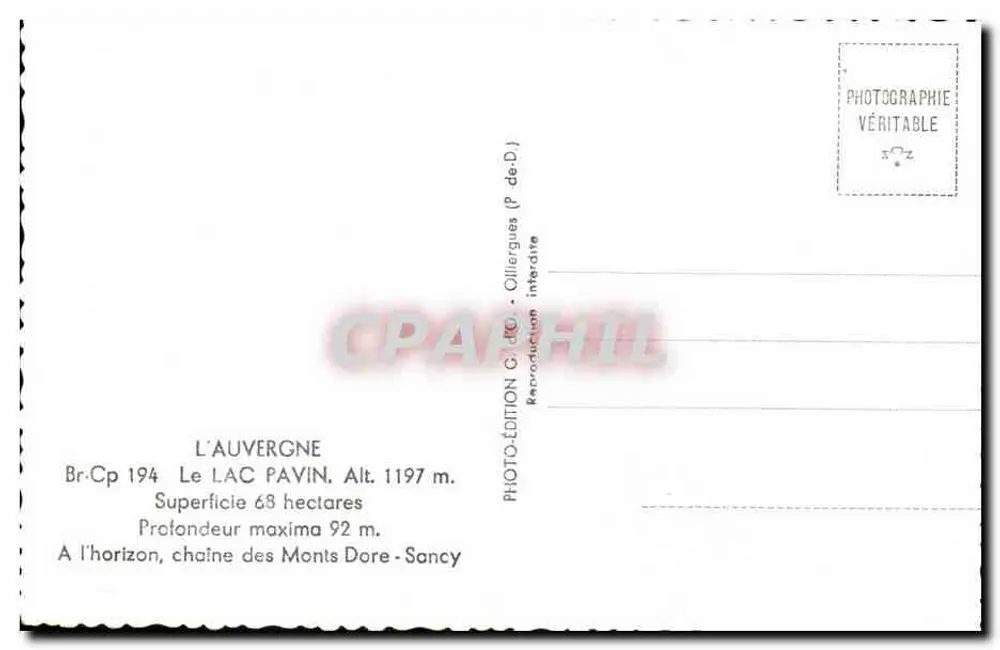 See Pavin — Auvergne — Edition G. de D. Olliergues - Rückseite