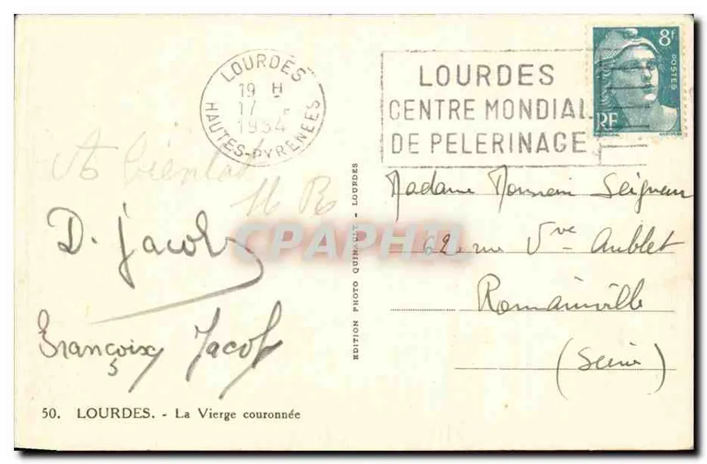 Lourdes — La Vergine corona — Edizione Photo Quinquet, Lourdes (série 50) - Verso