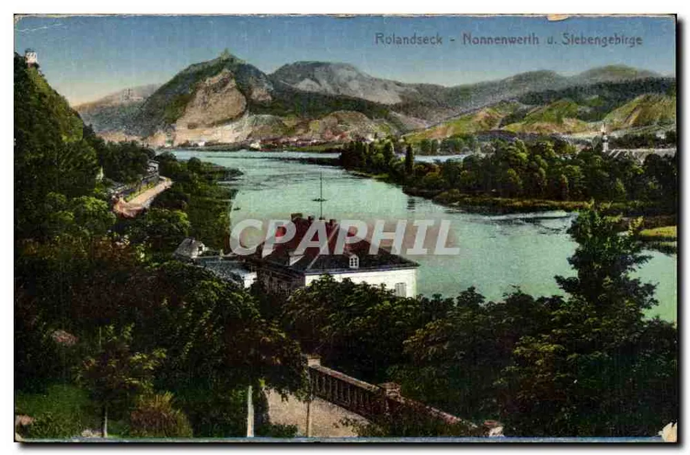 Rolandseck - Nonnenwerth e Siebengebirge — vista panorâmica do rio Reno e das montanhas - Frente