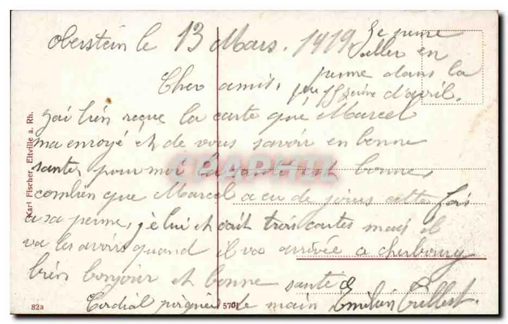 Oberstein a. d. Nahe. Gefallene Felsen. — Ansicht der Brücke und Klippen — Verlag Karl Fischer, Ettal (Rh.) - Rückseite