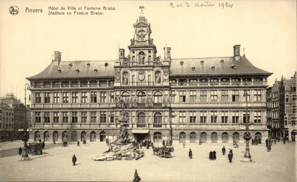 Antwerpen — Stadthaus und Brabo-Fontäne — Verlag Thill, Brüssel, Serie 25, Nr. 1 - Vorderseite