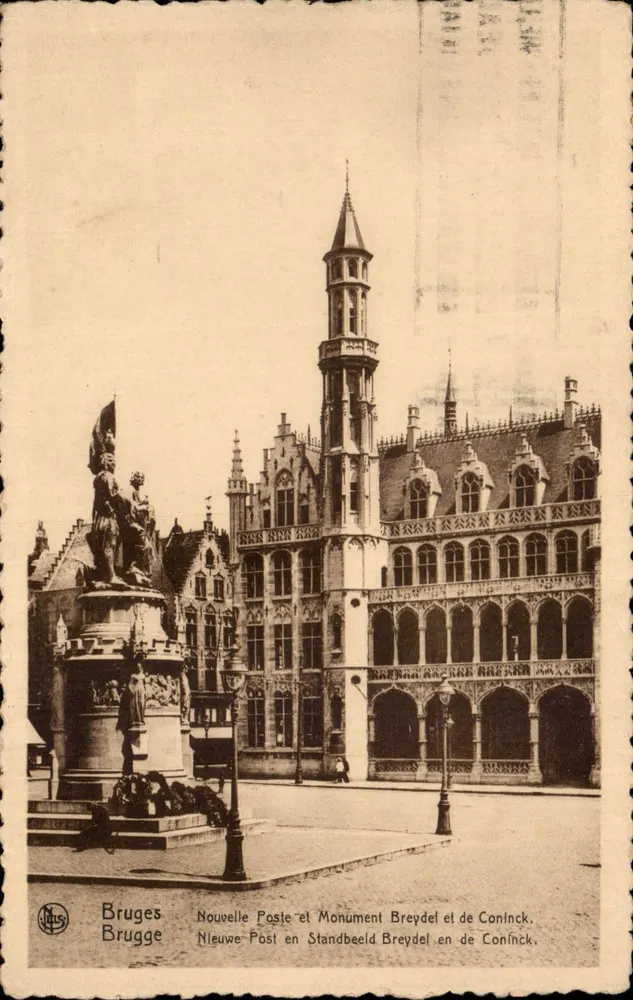 Bruges - Nouvelle Poste et Monument Breydel et de Coninck — Librairie L. De Reyghere - Recto