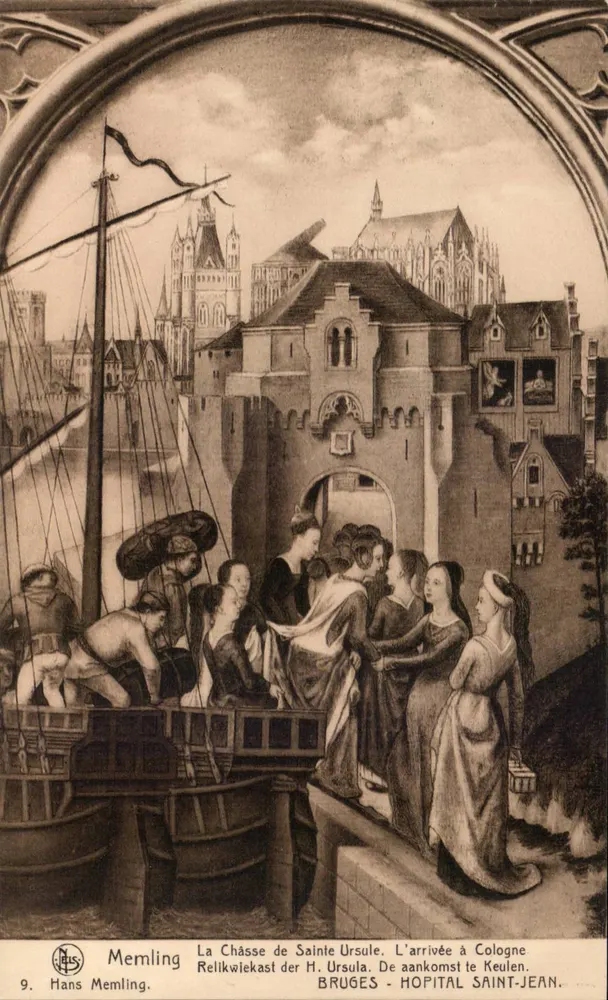 La Châsse de Sainte Ursule — L'arrivée à Cologne — Hans Memling, n°9 - Recto