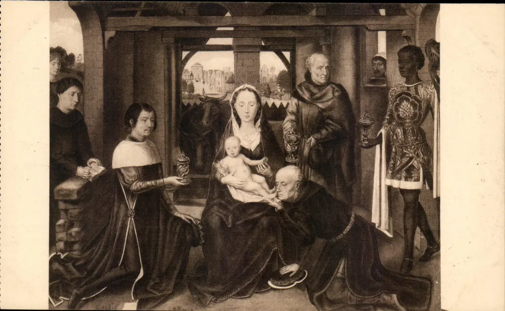 Die Ehrung der Weisen — Mittelteil des Triptychons — Hans Memling — Brügge, Krankenhaus Saint-Jean - Vorderseite